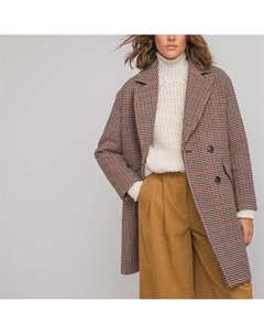 Пальто в клетку из шерстяного драпа бежевый Laredoute