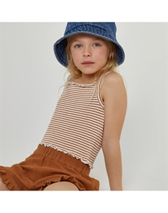 Топ на тонких бретелях в полоску с оборками бежевый Laredoute