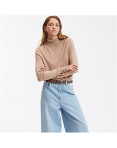 Базовый джемпер с высоким воротником с отворотом бежевый Laredoute