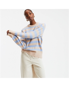 Пуловер с круглым вырезом из пушистого трикотажа в полоску бежевый La redoute collections