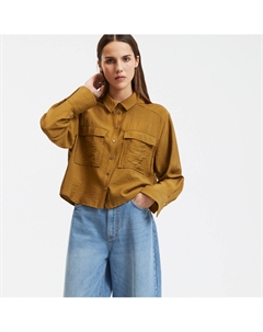 Рубашка короткая и объемная с длинными рукавами каштановый Laredoute