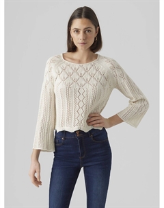 Пуловер с вышивкой круглым вырезом и длинными рукавами бежевый Vero moda