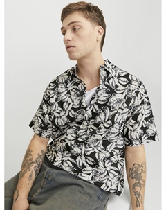 Рубашка из хлопка с принтом черный Jack & jones