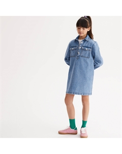 Платье из джинсовой ткани с длинными рукавами синий La redoute collections