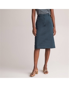 Юбка прямая из хлопкового сатина стретч синий Laredoute