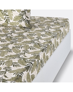 Простыня натяжная из хлопковой перкали с клапаном 30 см Palma зеленый Laredoute