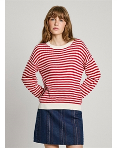 Пуловер в полоску с круглым вырезом белый Pepe jeans