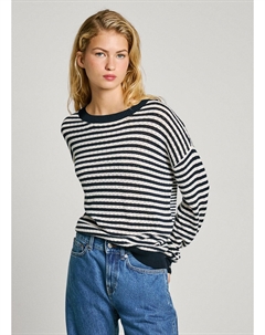 Пуловер в полоску с круглым вырезом синий Pepe jeans