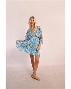 Платье короткое с принтом и длинными рукавами синий Laredoute