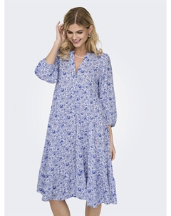 Платье длинное с длинными рукавами и рисунком синий Only