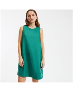 Платье короткое расклешенное без рукавов изо льна зеленый La redoute collections