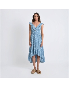 Платье с принтом вырез с воланами синий Laredoute