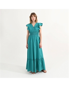 Платье длинное с воланами вырез с запахом зеленый Laredoute
