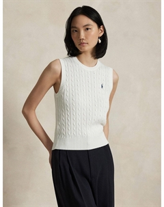 Джемпер с круглым вырезом без рукавов из витого трикотажа крупной вязки белый Laredoute