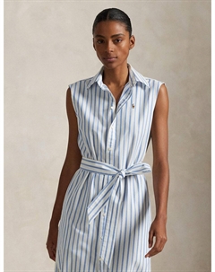 Платье-рубашка миди в полоску без рукавов белый Laredoute