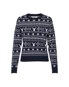 Пуловер новогодний из жаккарда синий Laredoute