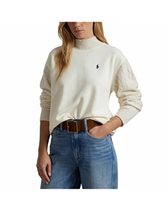 Свитшот с круглым вырезом и логотипом рукавами с витым узором бежевый Laredoute