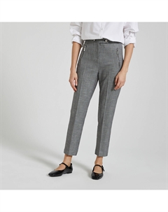 Брюки в ломаную клетку с высокой посадкой черный Laredoute