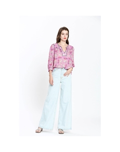 Блузка с V-образным вырезом рукавами 34 с принтом розовый See u soon