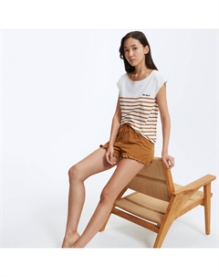 Пижама с шортами в полоску каштановый Laredoute