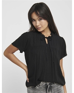 Блузка струящаяся воротник с воланом и завязками черный Jdy