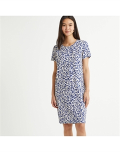 Платье прямого покроя средней длины с цветочным принтом синий Laredoute