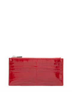 Визитница на молнии из глянцевой кожи крокодила Bardini