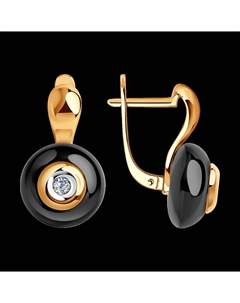 Серьги из золота с бриллиантами и чёрными керамическими вставками Sokolov