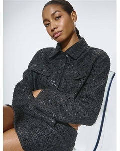 Укороченный твидовый жакет с пайетками и бисером Sela