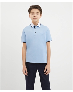 Поло с коротким рукавом из пике голубое для мальчика Gulliver