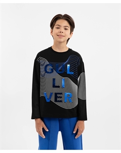 Лонгслив трикотажный с принтом чёрный для мальчика Gulliver