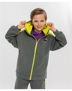 Худи на молнии с принтом серое для мальчика Button blue