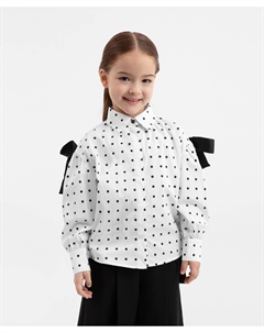 Блузка текстильная в горох белая для девочки Gulliver