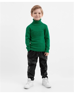 Брюки из экокожи с поясом на резинке чёрные для мальчика Gulliver