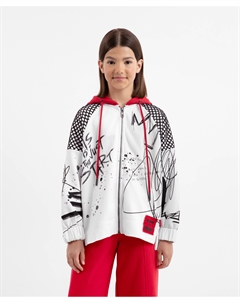 Толстовка распашная из футера с контрастным капюшоном и принтом в стиле граффити белая для девочки Gulliver