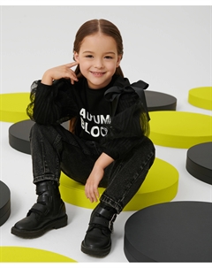 Худи укороченное из велюра чёрное для девочки Gulliver