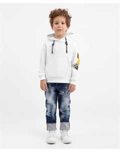 Джинсы с манжетами и повреждениями синие для мальчика Gulliver