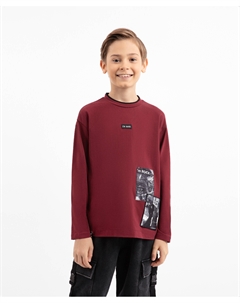 Лонгслив трикотажный с нашивками бордовый для мальчика Gulliver