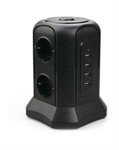 Сетевой фильтр TESSAN TP-VB4U6E, 2м, черный Tessan