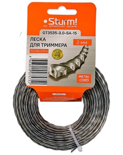 Леска для триммера GT3535-3.0-SA-15, d=30 мм, l=15 м, КРУЧЕНЫЙ КВАДРА (Тармиров. картон) Sturm!