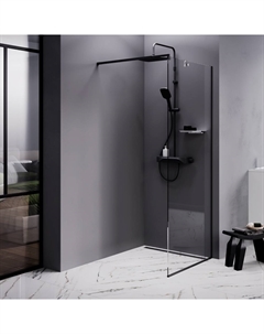 Душевая перегородка Func W84WI-80-F1-BTE 80x200, профиль черный, стекло прозрачное Am.pm.