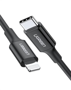 Кабель USB Type-C(M)-Lightning 8-pin(M), MFi, быстрая зарядка, 3А, 1 м, черный, UGREEN US171 (60751) Ugreen