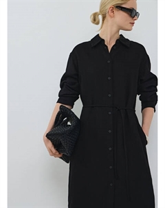 Платье-рубашка с поясом, Черный Ostin