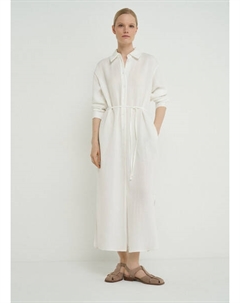 Платье-рубашка с поясом, Белый Ostin