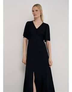 Льняное платье с разрезом спереди, Черный Ostin