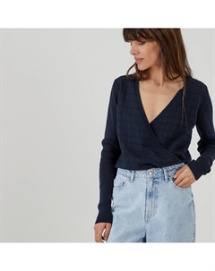 Пуловер с эффектом запаха из трикотажа пуантель синий Laredoute