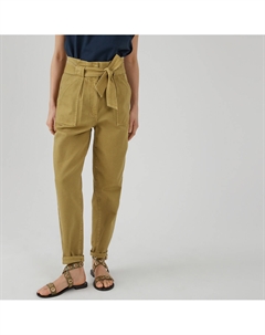 Брюки с поясом paper bag зеленый Laredoute