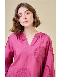 Блузка с вышивкой длинными рукавами и V-образным вырезом розовый See u soon