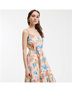 Расклешенное длинное платье с принтом на тонких бретелях каштановый La redoute collections