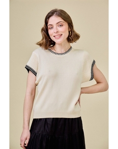 Пуловер с короткими рукавами и круглым вырезом бежевый See u soon